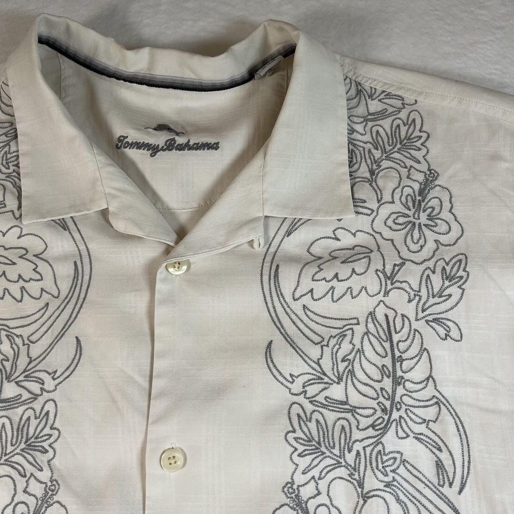 Tommy Bahama Shirt Mens 3XL Cream Silk Floral Embroidered Camp Hawaiian - Picture 2 of 10